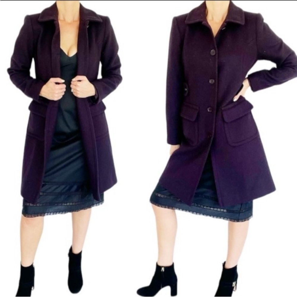 MODA International wool plum button front long winter pea coat size 2